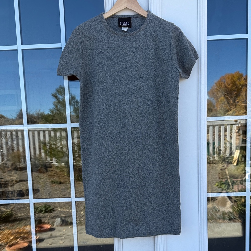 Eileen Fisher Gray Short Sleeve sweater Dress small